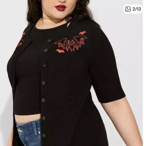 Torrid Black Cardigan with Orange Bat Design